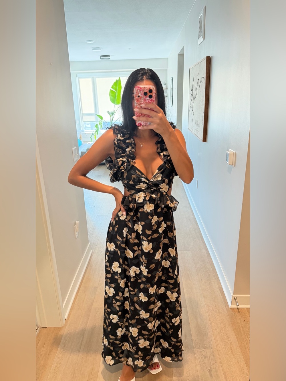Petal & Pup Black Maxi Dress with White Floral Print - Picture 1 of 9